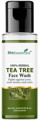 She Essentials Tea Tree enriched with Neem, Aloe Vera, Glycolic Acid for Acne Control, Oil Control, Skin Fairness & Acne Marks Clear- SLS & Paraben Free Face Wash