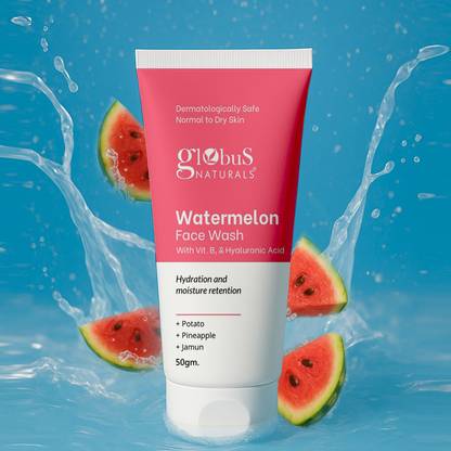 Globus Naturals Watermelon with Vitamin B3 & Hyaluronic Acid, For Hydration and Moisture retention, Suitable for Normal & Dry Skin Face Wash