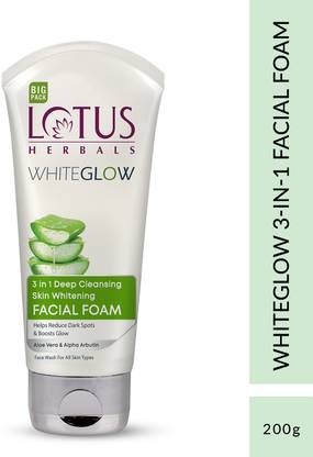 LOTUS HERBALS Whiteglow 3 In 1 Deep Cleaning Skin Whitening Facial Foam, With Milk Enzymes Face Wash