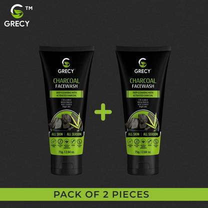 Grecy Charcoal Facewash For Deep Cleansing with Activated Charcoal Men & Women All Skin Types  (Pack of 2) Face Wash