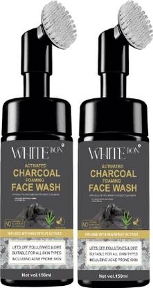 white bon Activated Charcoal Blackhead Removal, Deep Cleansing & De-Tanning Foaming with Built-In Face Brush Pack OF 2 Face Wash
