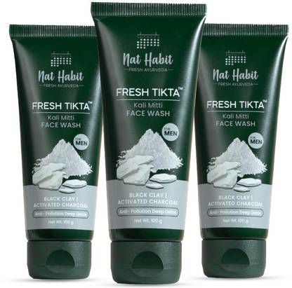 Nat Habit Charcoal  for Men | Natural Detan face wash Combo | Pack of 3 Face Wash