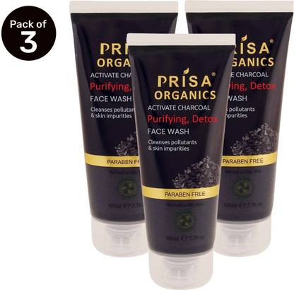 PRISA ORGANICS 3pcs X Activate Charcoal Purifying, Detox  100ml Face Wash