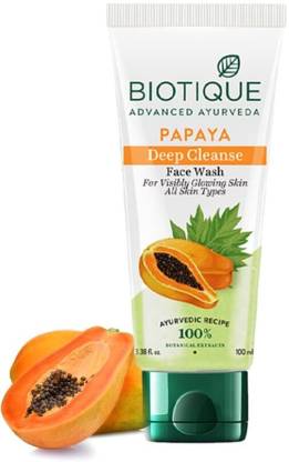 BIOTIQUE Papaya Deep Cleanse  | Gentle Exfoliation | Visibly Glowing Skin | 100% Botanical Extracts| Suitable for All Skin Types | 100ml Face Wash