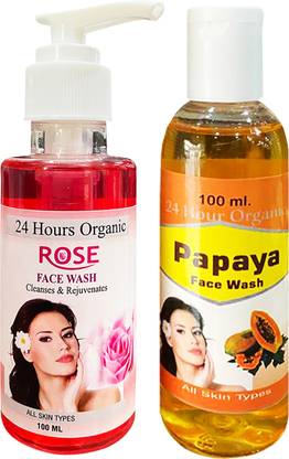 24 Hours Organic Rose And Papaya All Day Refreshing Fragrance  For Bright Skin Fairness | Reduces Acne | Deep Cleansing Face Wash