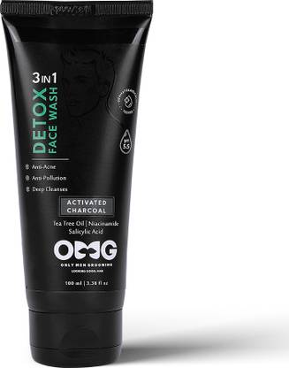 OMG ONLY MEN GROOMING 3in1 Detox  for Men 100ml with Activated Charcoal Anti Acne, Anti Pollution Face Wash
