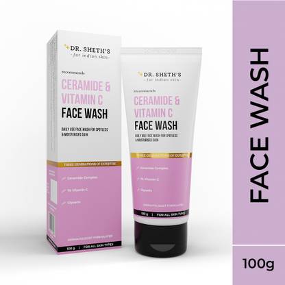 Dr. Sheth's Ceramide & Vitamin C Brightening  For Dry to Normal Skin | Reduces Dark Spots & Repairs Skin Barrier | With Vitamin C & Ceramide Complex | Men & Women | 100 mL Face Wash