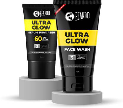 BEARDO Ultra Glow SPF 60+ PA++++| UVA/UVB Protection Serum Sunscreen &  Combo Face Wash