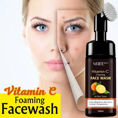 white bon Brightening Vitamin C Foaming with Built-In Face Brush for deep cleansing - No Parabens, Silicones, Salt Face Wash