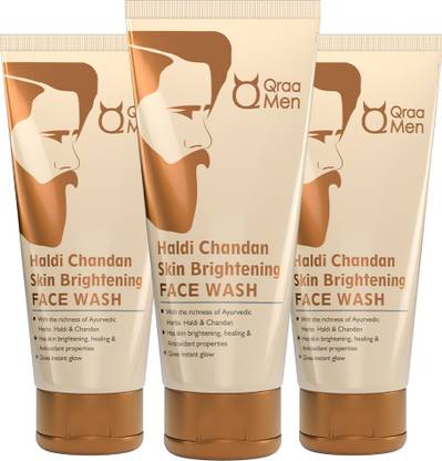 Qraa Haldi Chandan Skin Brightening/Lightening  | Clear, Glowing Skin | Paraben & Sulphates Free | Pack of 3 Face Wash