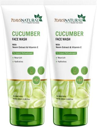 7days natural Instant Refreshing Cucumber  with Neem Extract and Aloe Vera, For fresh and soothing effect Face Wash