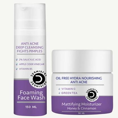 DERMISTRY 2% Salicylic Acid Face Serum & Moisturizer for Acne Pores Spots Scar Oil Control Face Wash