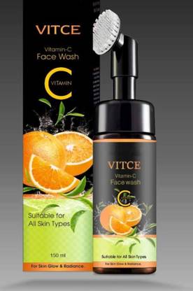 VITCE Brightening Vitamin C Foaming  with Built-In Face Brush for deep cleansing - No Parabens, Sulphate, Silicones & Color - 150 ml Face Wash
