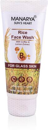 Manarya Sun's Heart Rice Water Facewash with Glycerine, Coffee, Lemon & Niacinamide for Skin Brightening, Tan Removal, Acne and Pimples, Sulphate and Paraben Free - 100ml Face Wash