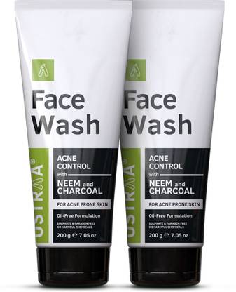 USTRAA Acne Control - With Neem & Charcoal - 200 g x 2 | Oil Control Face Wash