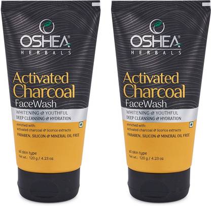 Oshea Herbal Activated Charcoal Whitening and Deep Cleansing Face Pack of 2 Face Wash