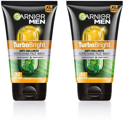 Garnier Men Turbo Bright Double Action,Anti Pollution with Charcoal and Vitamin C Face Wash