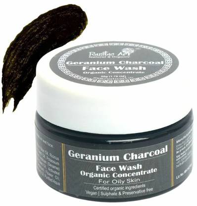 RUSTIC ART Organic Geranium Charcoal Concentrate|Anti Blackhead & Whiteheads Face Wash