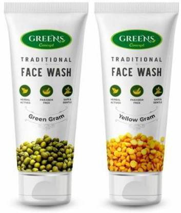 GREENS CONCEPT |Traditional Green Gram  (120ml) + Yellow Gram  (120ml) - To Enhance Skin Tone, Daily Use, Pack of 2 Face Wash