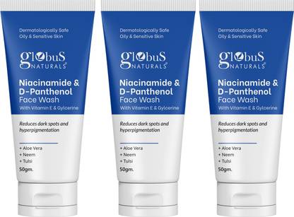 Globus Naturals Niacinamide & D-Panthenol with Vitamin E & Glycerine, Reduces Hyperpigmentation, Set of 3 Face Wash