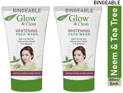 Crynn Twin Pack of Anti-Bacterial Glow & Clean  - Neem & Tea Tree Face Wash
