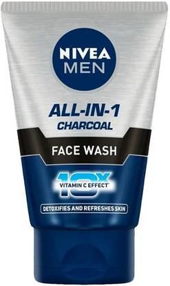 Nivea Men All In One Charcoal, 10X Vitamin C Effect,Removes Excess Oil,Detox Skin Cleanser Face Wash