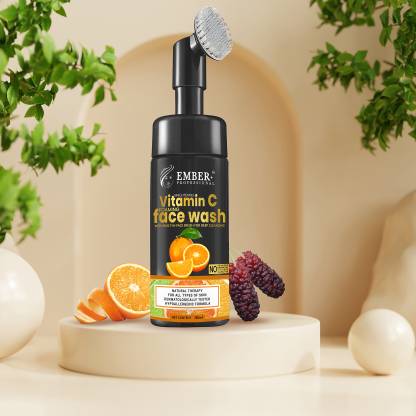 Ember Brightening Vitamin C Foaming with Built-In Face Brush for deep cleansing - No Parabens, Sulphate, Silicones Face Wash