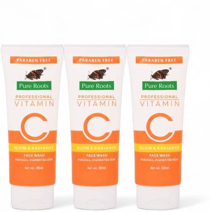 Pure Roots Vitamin C pack of 3 - 100ML for Brightening, Glwoing, Cleansing Face Wash