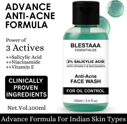 blestaaa essentialss 2% Salicylic Acid For Oily Skin | Sulphate Free, Anti Face Cleanser With Niacinamide & Vitamin E For Acne . Face Wash