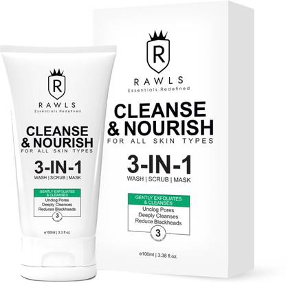 RAWLS Cleanser 3in1 Facewash crub, Mask for Unclog Pores, Reduce Blackheads Face Wash