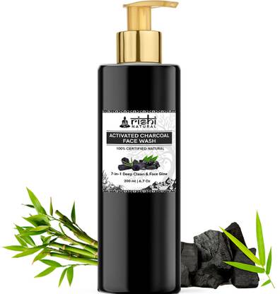 rishi natural Activated Charcoal  (200 ML) for Oil Control, Skin Detox, Acne & Blackhead Removal | Natural Cleansing Face Wash