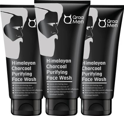 Qraa Himalayan Charcoal Purifying |For Deep Pore Cleaning and Removes Dirt |Pack of 3 Face Wash