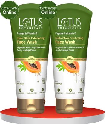 Lotus Botanicals Papaya & Vitamin E Insta Glow Exfoliating Facewash (Pack of 2 ) (100ml*2 ) Face Wash