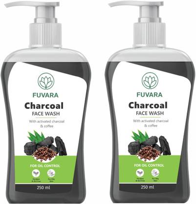 FUVARA Charcoal Natural for oil control and pollution defence  250ML PACK 2 Face Wash