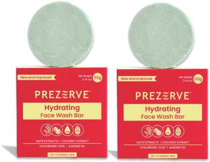 PREZERVE Hydrating  Bar for Dry to Normal Skin | Oats, Coconut Extract, Hyaluronic Acid, Almond Oil Face Wash