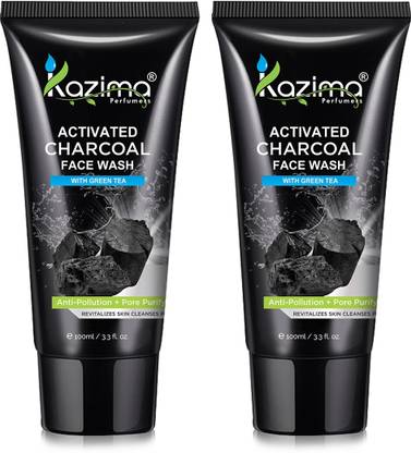 Kazima Activated CHARCOAL  (100 ML Pack 2) With Green Tea For Anti Pollution + Pore Purify Skin Face Wash