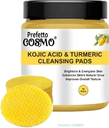 Prefetto COSMO Kojic Acid & Turmeric Cleansing Pads for Skin Care Routine Face Wash