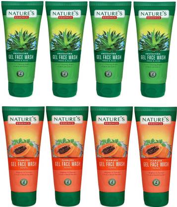 Nature's Essence 4 FLAWLESS GEL FACE WASH PAPAYA +PROTECTING GEL FACE WASH NEEM &ALOW 4 [PACK OF 8] 65ML Face Wash