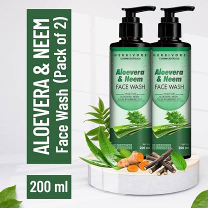 herbivore Aloe Vera & Neem  | Anti-Acne & Oil Control | Pack of 2 | For All Skin Types | 200 ml Face Wash
