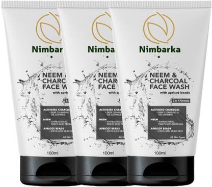 NIMBARKA Neem & Charcoal With Apricot Beads 3 in 1 Formula 100ml Pack Of 3 Face Wash