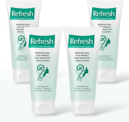 ZEE DRUGS Refresh  Gel – Anti-Wrinkle, Apple & Grape Extract, Enriched with Vitamin C, Vitamin E, Aloe Vera & Glycerine – 60g (Pack of 4) Face Wash