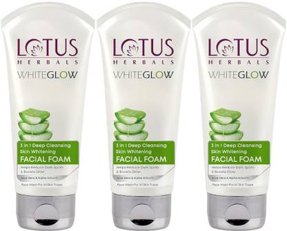 LOTUS HERBALS WG 3-In-1 Deep Cleansing Skin Whitening Facial Foam (100g) pack of 3300g Face Wash