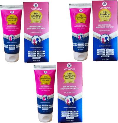 COSMORA SKIN SOUNDARYA FACEWASH FOR SKIN WHITENING & BRIGHTNING SKIN PACK OF - 70g x 3 Face Wash