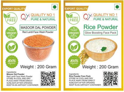 QY1 Masoor Dal Powder  (200 Gram) With Rice Powder Face Pack (200 Gram) 100% Natural Pure Face Brightening Face Wash