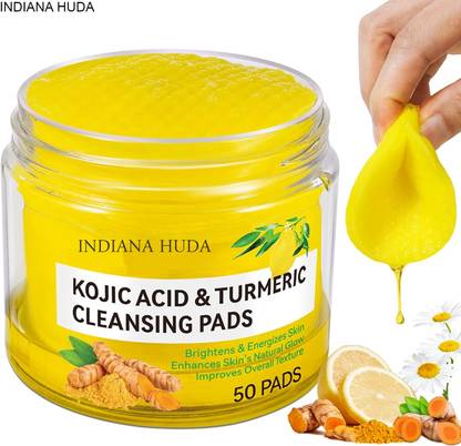 INDIANA HUDA Turmeric & Kojic Acid Face Cleansing Pads for Acne & Glow - 50 Pcs Face Wash