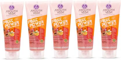 Ayouthveda Fruit Power | Pamper Your Skin With Fruity Fresh Experience | (Combo Pack of 5) (100ml each) Face Wash