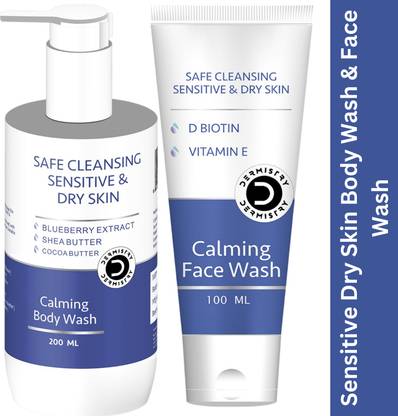 DERMISTRY Sensitive & Dry Skin Calming Creamy Butter Based SLS Paraben Free Body & VIT E Face Wash
