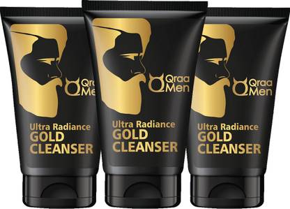 Qraa Men Gold Cleanser | Deep cleansing, Anti-Ageing, Skin Brightening & whitening Pack of 3 Face Wash