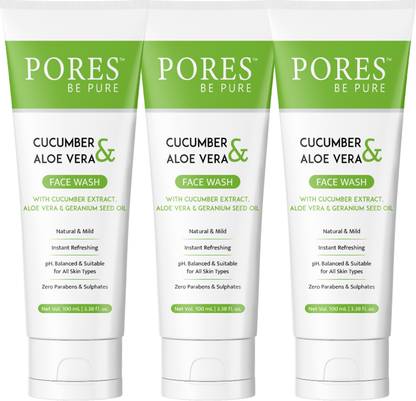 PORES BE PURE Cucumber Aloe Vera  for Instant Refreshing Hydrating Pack of 3 Face Wash