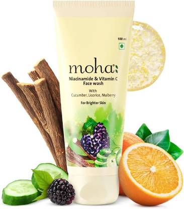 Moha Niacinamide & Vitamin C Brightening  | with Cucumber for Hydration, Licorice reduce dark sport | Mulberry reduce sign of premature aging | Niacinamide improves complexion, Vitamin C help sun damage and radiant glowing skin | All skin types | For Men & Women | 100 ml Face Wash